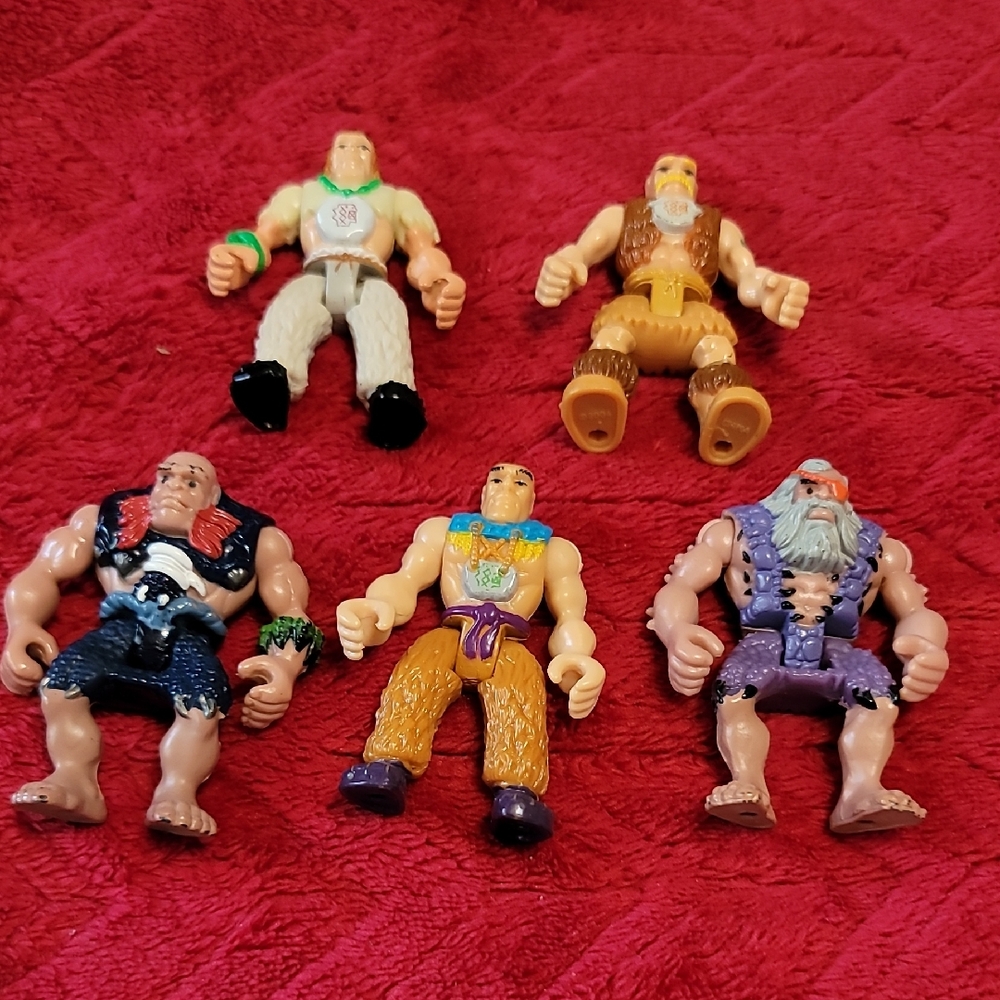 5 vintage Imaginext Caveman action figures from the early 2000s
